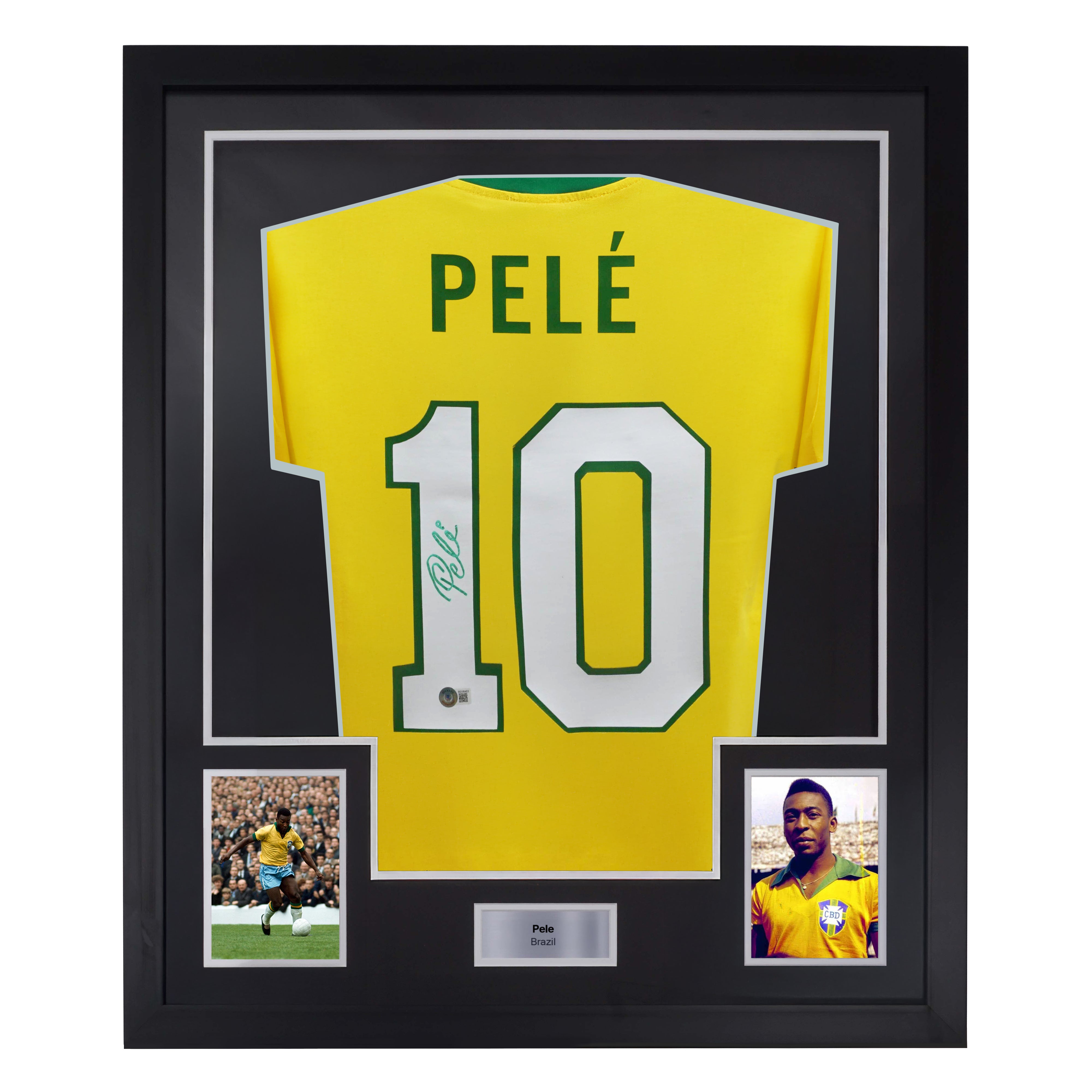 Framed Pele Signed Vintage Brazil FC Home Soccer Jersey #10 with Beckett COA